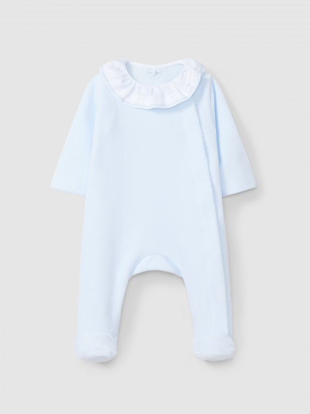 Babygrow velvet ruffled collar with embroidery