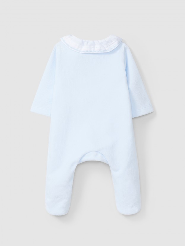 Babygrow velvet ruffled collar with embroidery