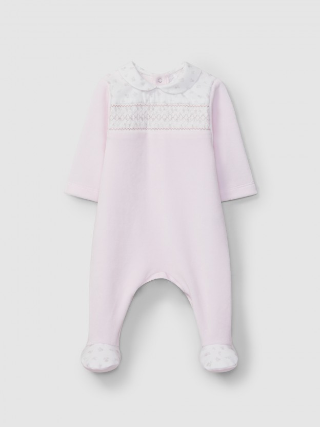 Babygrow en velours avec smocks