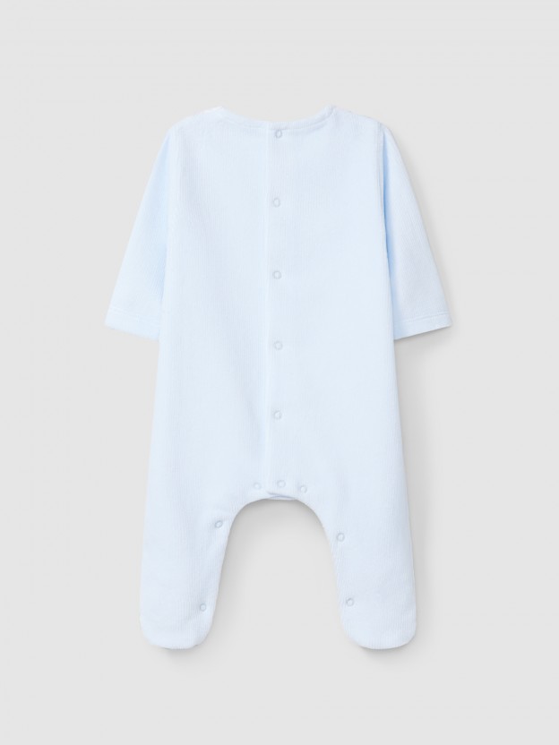 Ribbed velvet babygrow with embroidery detail