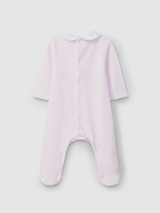 Babygrow in velvet with smocking