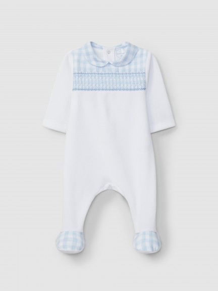 Babygrow in velvet with smocking