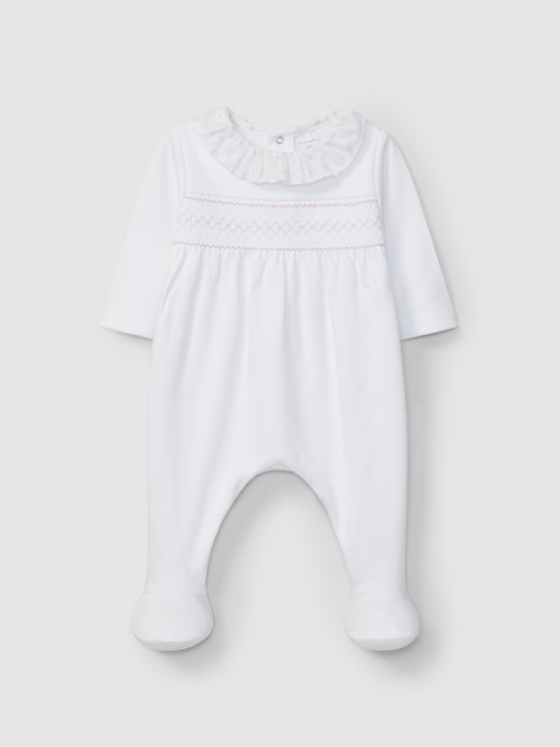 Babygrow col  volant fleuri et smocks