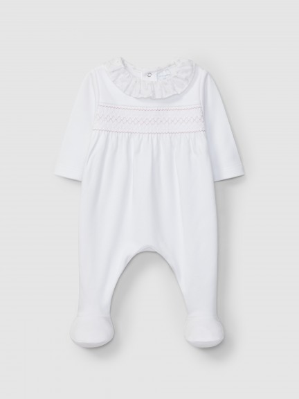 Babygrow col  volant fleuri et smocks