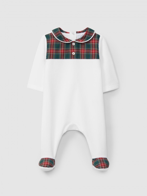 Babygrow velvet plaid round collar