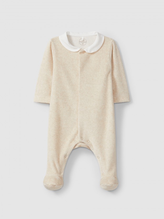 Velvet ribbed babygrow with round collar