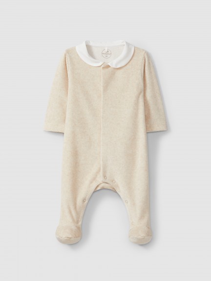 Velvet ribbed babygrow with round collar