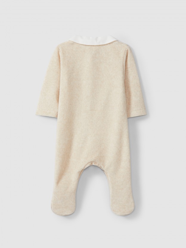 Velvet ribbed babygrow with round collar