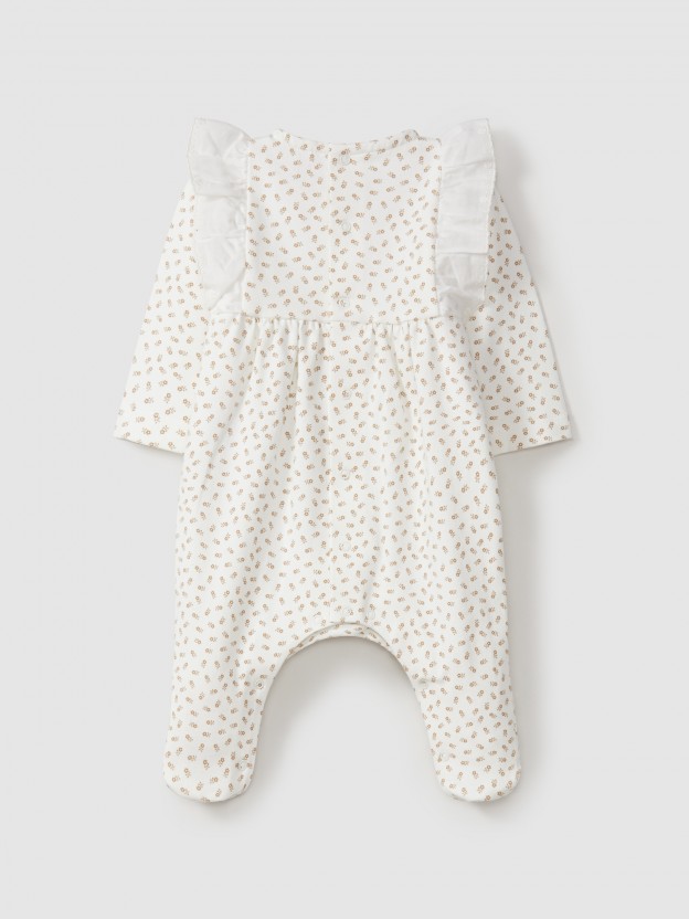 Babygrow in organic cotton with embroidered ruffled detail