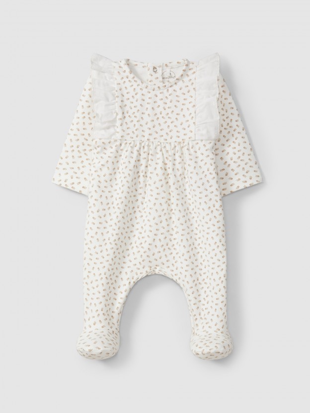 Babygrow in organic cotton with embroidered ruffled detail