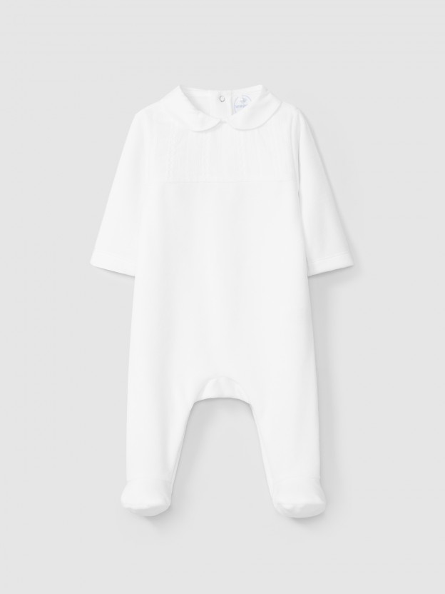 Babygrow en velours avec tissu effet brod