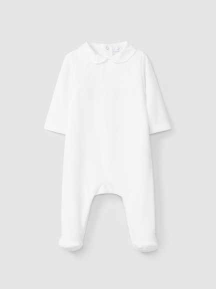 Babygrow in velvet with embroidered effect fabric