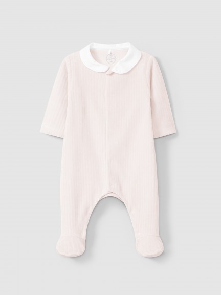 Babygrow em veludo canelado largo com gola redonda