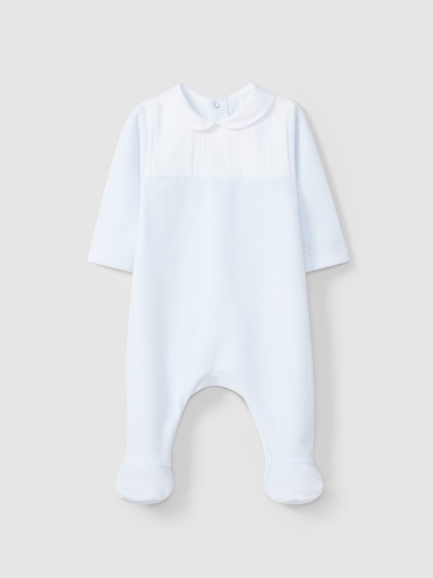 Babygrow en velours avec tissu effet brod