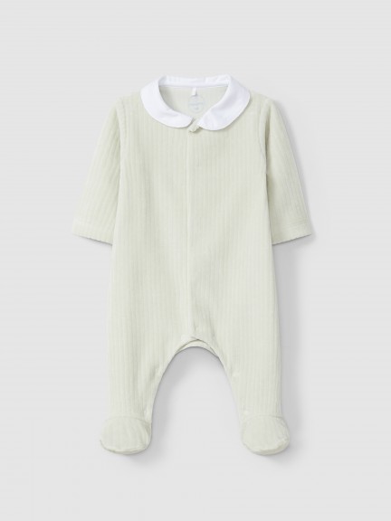 Babygrow in wide-ribbed velvet with round collar