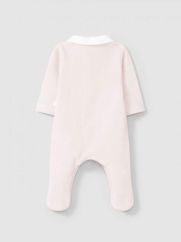 Babygrow in wide-ribbed velvet with round collar