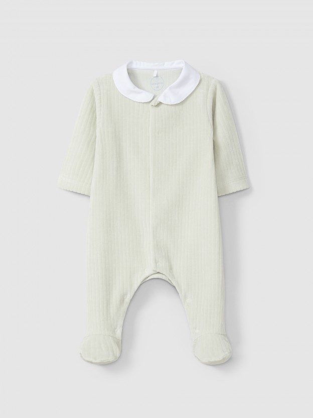 Babygrow em veludo canelado largo com gola redonda