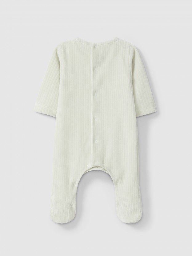 Babygrow in velvet with ruffled detail