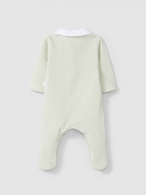 Babygrow in wide-ribbed velvet with round collar