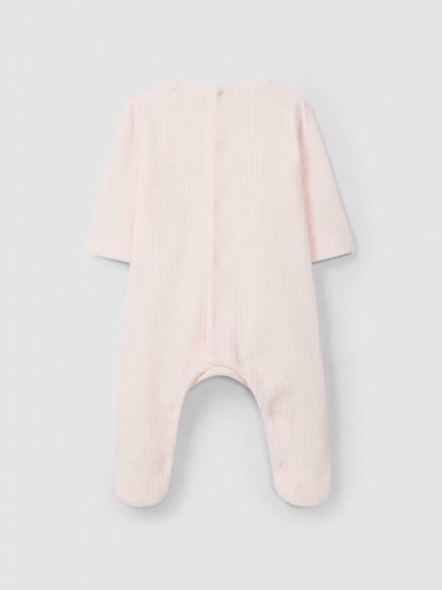 Babygrow in velvet with ruffled detail