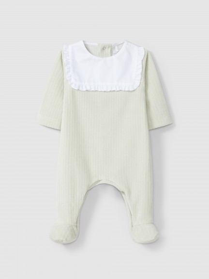 Babygrow in velvet with ruffled detail