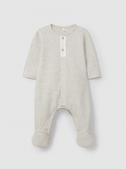 Babygrow sem gola malha jacquard de pied-de-poule