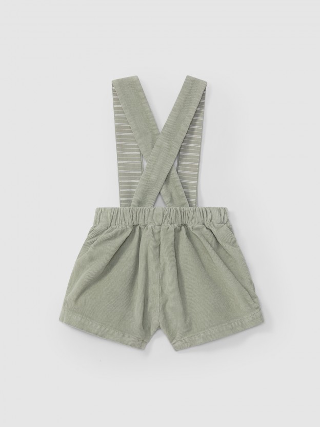 Micro-corduroy dungaree shorts