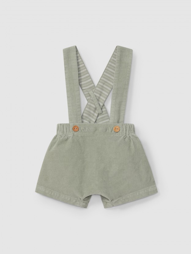 Micro-corduroy dungaree shorts