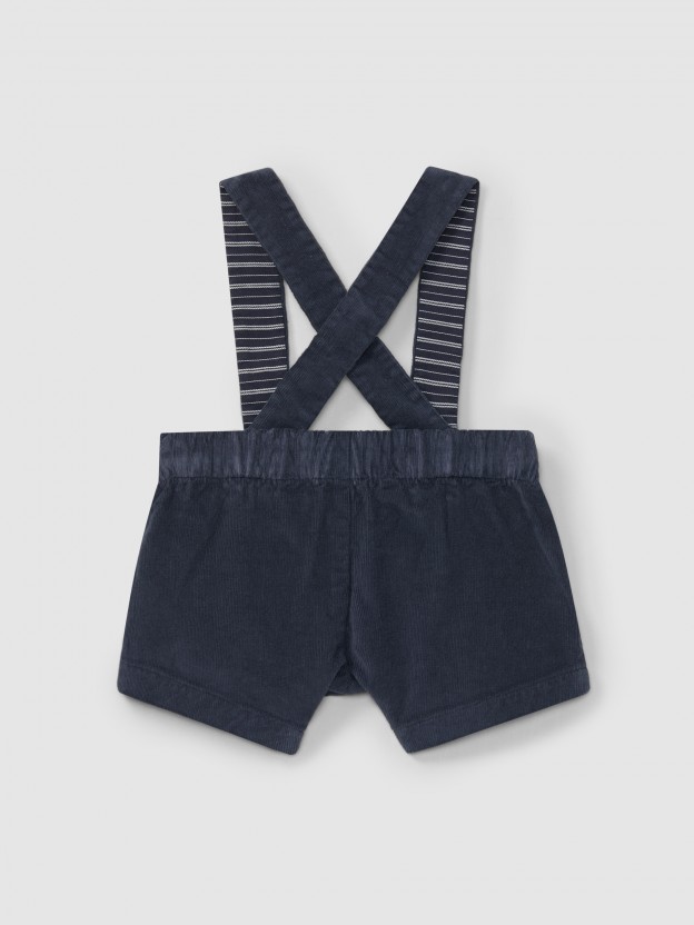 Micro-corduroy dungaree shorts