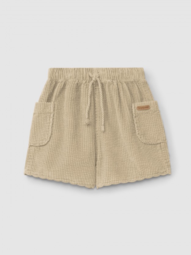 Corduroy shorts with decorative detail