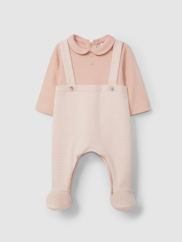 Two-in-one pied-de-poule jacquard knit romper