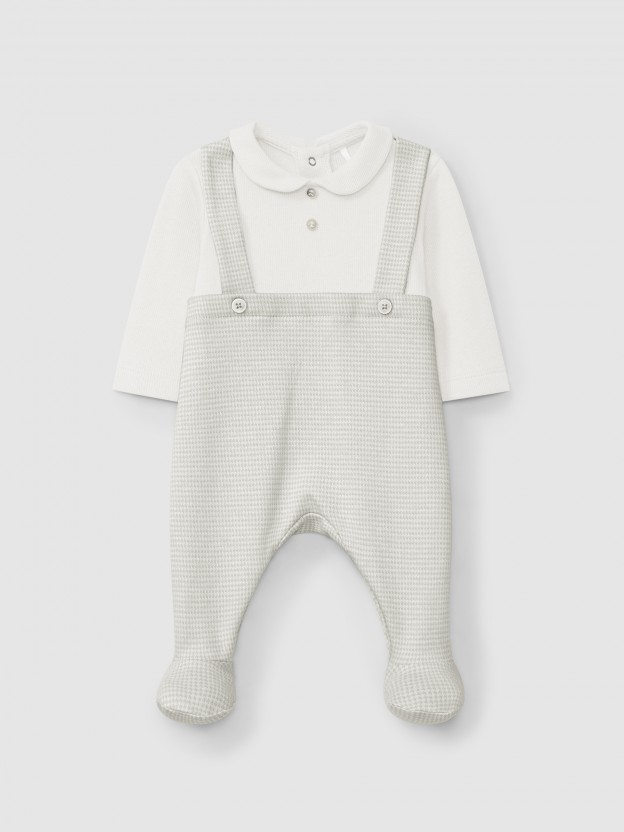 Two-in-one pied-de-poule jacquard knit romper