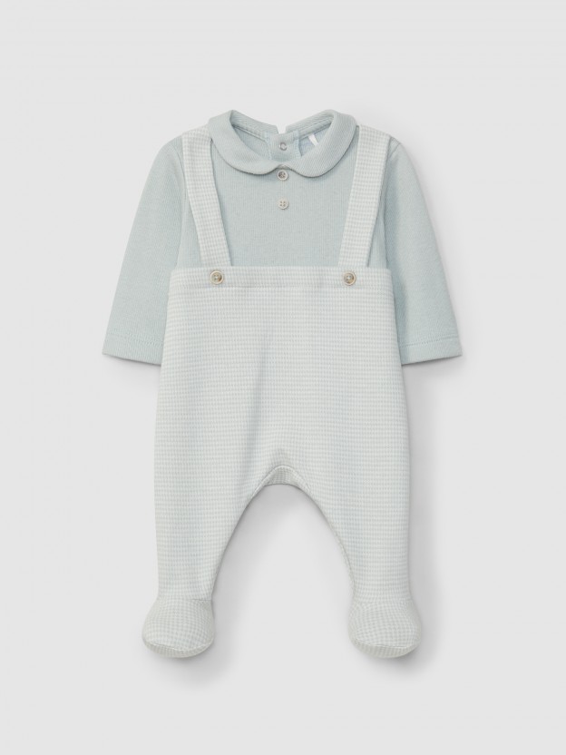 Two-in-one pied-de-poule jacquard knit romper