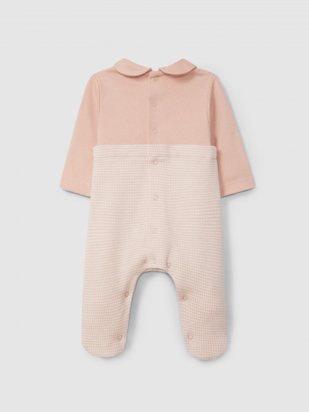 Two-in-one pied-de-poule jacquard knit romper