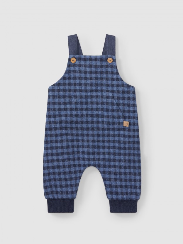 Plaid jacquard knit dungarees