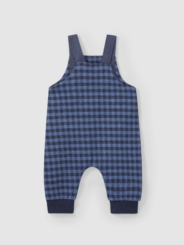 Plaid jacquard knit dungarees