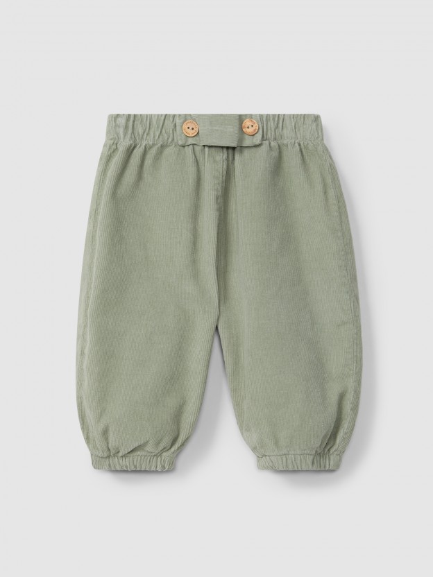 Pull-up micro-corduroy pants