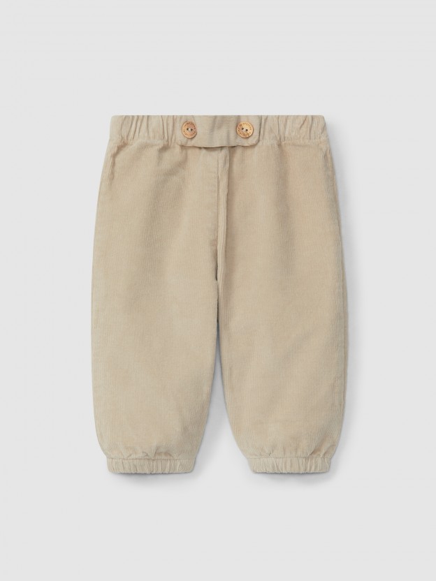 Pull-up micro-corduroy pants