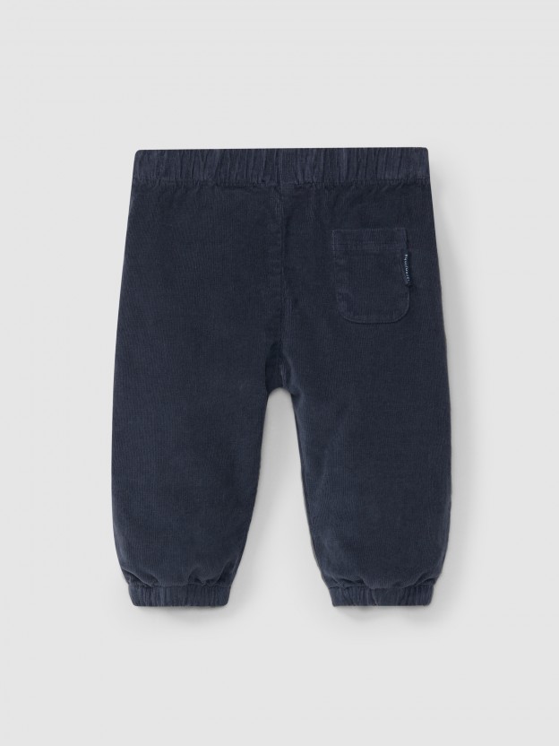 Pull-up micro-corduroy pants