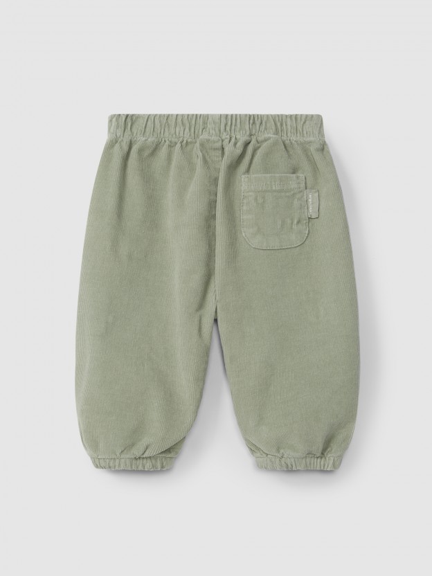 Pull-up micro-corduroy pants