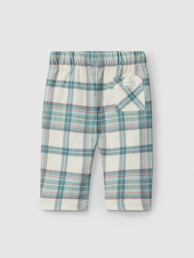 Pull-up plaid corduroy pants