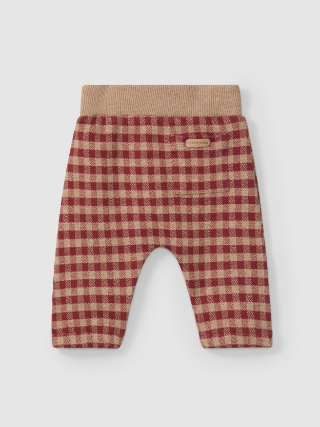 Pull-up pants in plaid jacquard knit