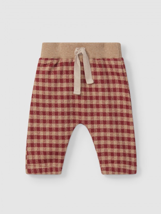 Pull-up pants in plaid jacquard knit