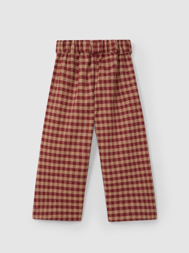 Pull-up pants in plaid jacquard knit