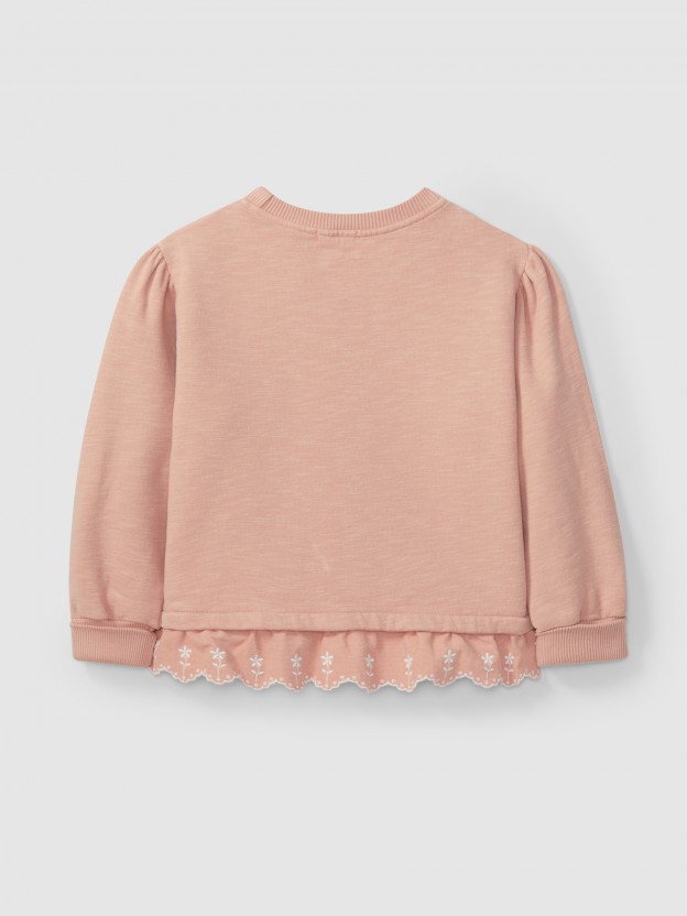 Sweatshirt with ruffle embroidered flowers