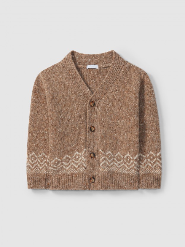 V-neck jacquard knit cardigan