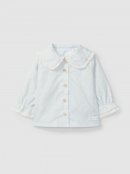 Blusa xadrez vichy com detalhe de renda na gola