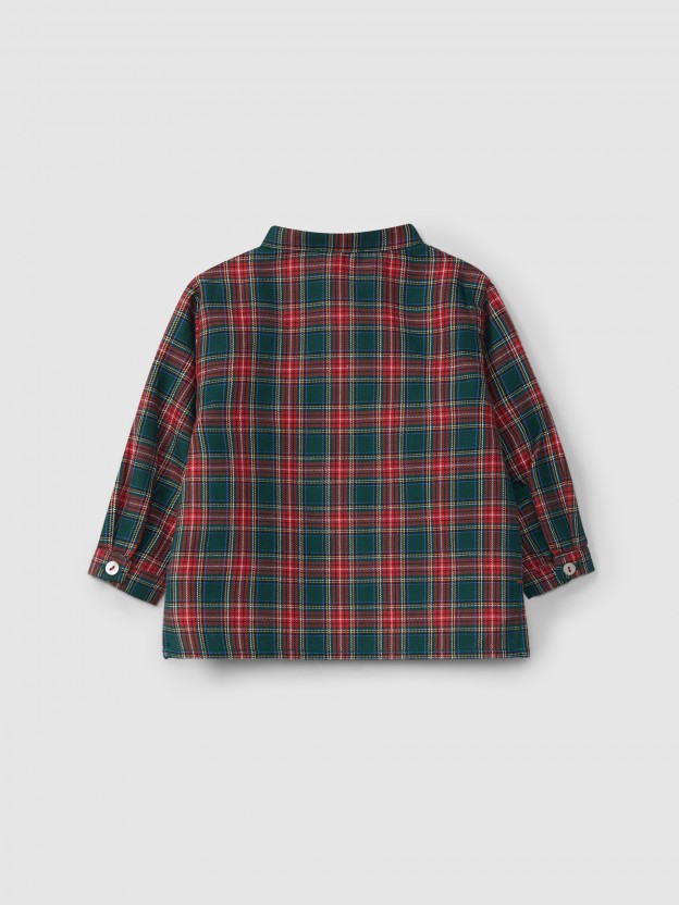 Mandarin collar plaid shirt