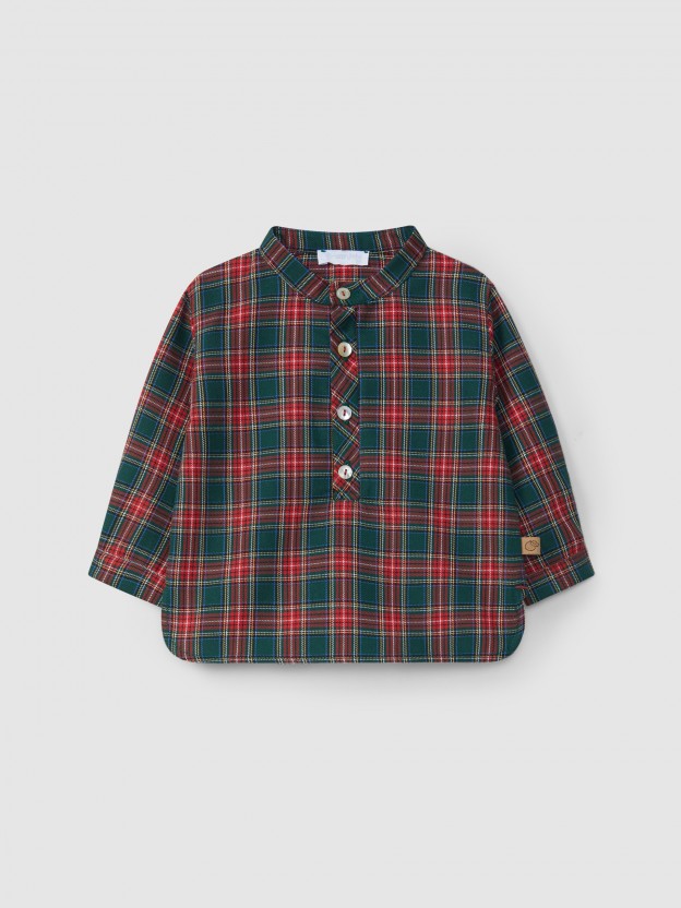 Mandarin collar plaid shirt