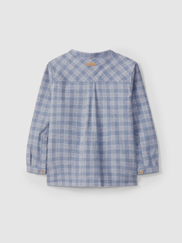 Plaid shirt mandarin collar